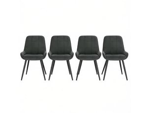Lot de 4 chaises de salle à manger 52.5×43×81.5cm, gris foncé, métal, motif à carreaux, dossier courbé