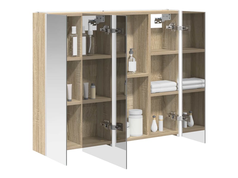 Armoire miroir salle de bain, meuble de rangement chêne sonoma shl7367 - Conforama C