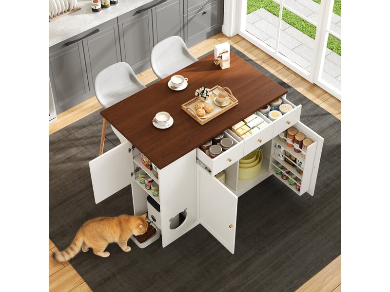  Îlot de cuisine 120x70x90 cm en mdf blanc et noyer foncé avec plan extensible  - Conforama B
