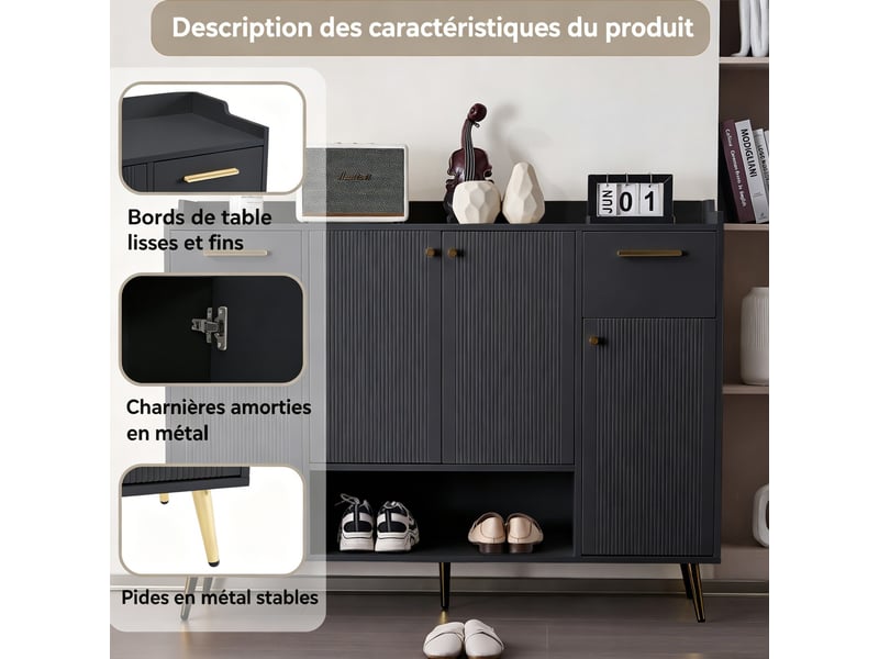  Meuble à chaussures moderne – avec 1 tiroir et 4 portes, armoire pour entrée et salon – noir BrimViber - Conforama B