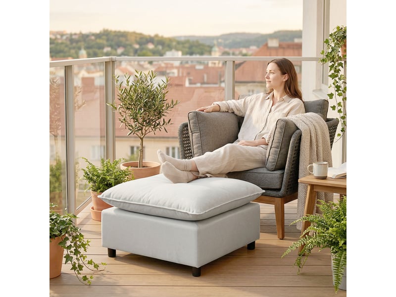  Repose pied salon carré, ottoman avec pieds en plastique, pouf salon pour chambre à coucher, entrée, gris, 75x75x40 cm  - Conforama W