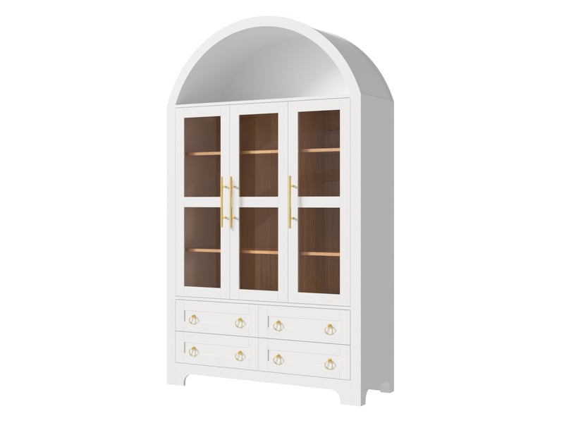  Buffet de rangement 110 x 40 x 185 cm blanc en mdf et panneaux de particules, 3 portes vitrées et 4 tiroirs  - Conforama D