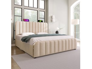 Lit coffre 140x200 cm <strong>HAVRYA</strong> <strong></strong> coloris beige