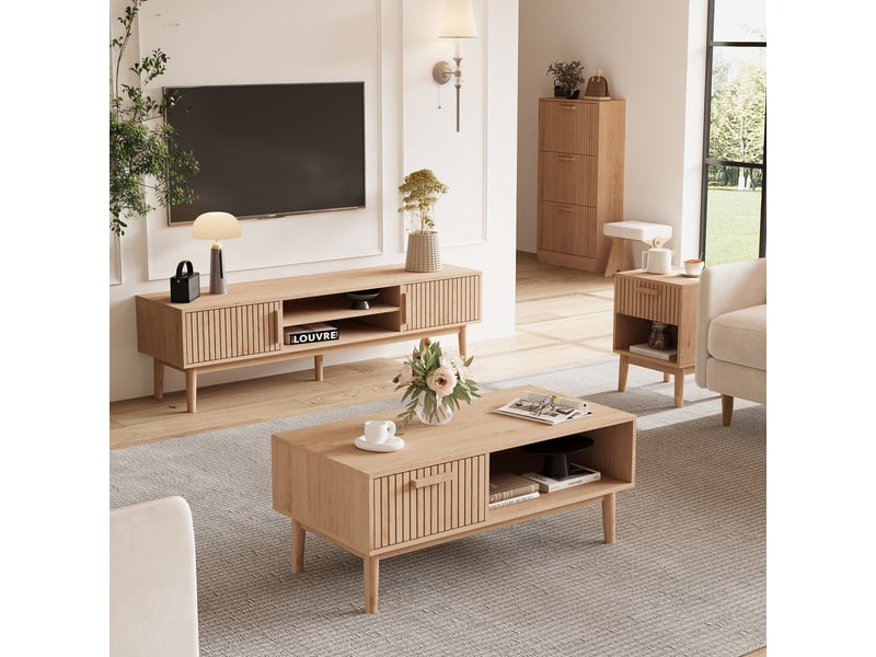 Meuble TV Bois, collection natural crush, mobilier contemporain, meuble, meuble tv, 150 x 48 x 40 cm, marron  - Conforama W