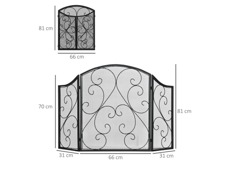 Pare-feu de cheminée pliable à 3 panneaux, métal noir, design vintage, protection du foyer - Conforama C