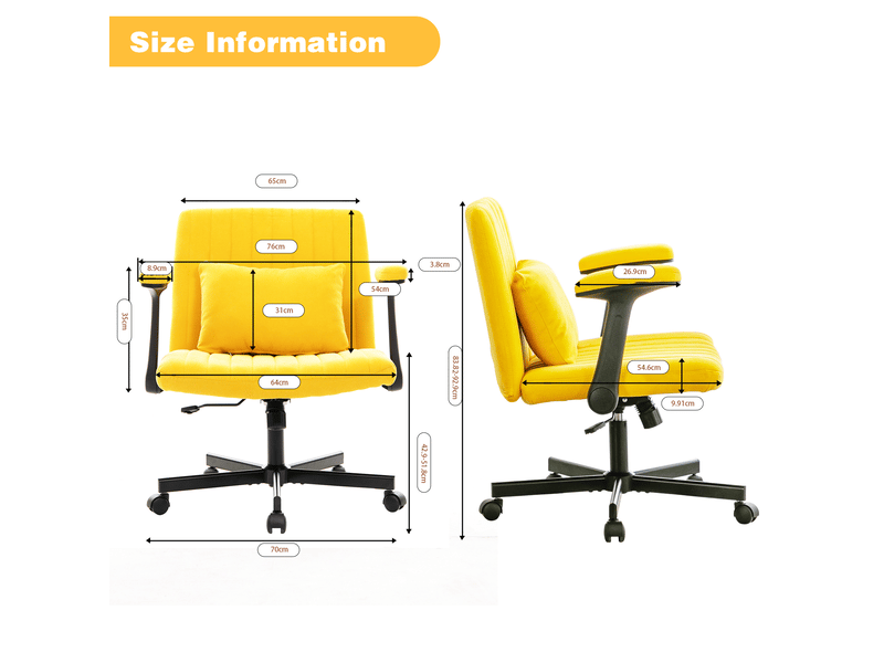  Chaise de bureau en velours jaune, réglable en hauteur, accoudoirs pliables et roulettes silencieuses  - Conforama C