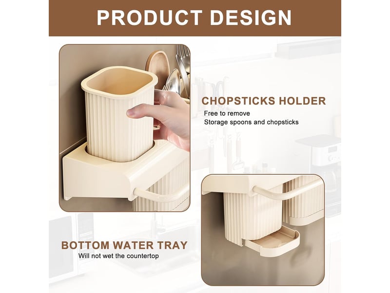  Porte couteau,range couteaux de cuisine multifonctionnel avec porte baguettes,porte chiffons et 4 crochets, support couteaux résistant à l'eau  - Conforama D
