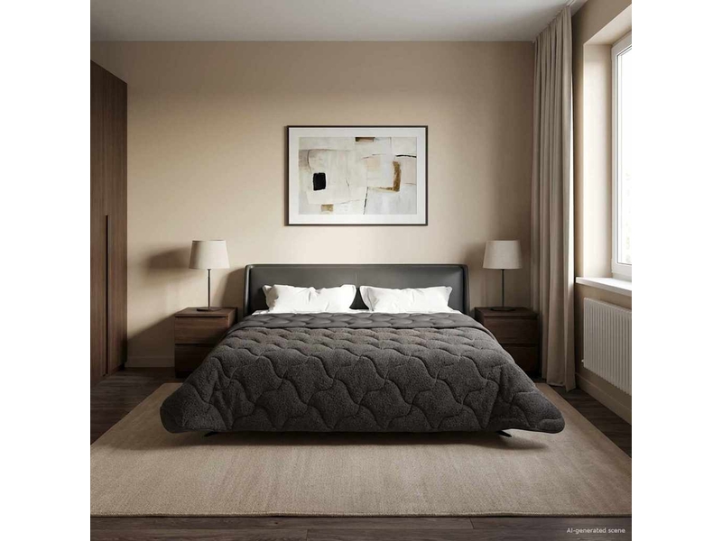  Duvet - couette complet toute l'année matelassé anthracite 220 x 260 cm  - Conforama D
