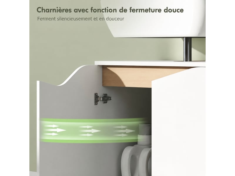  Meuble sous lavabo mural blanc avec portes à fermeture amortie, 60 x 35 x 57,9 cm  - Conforama E
