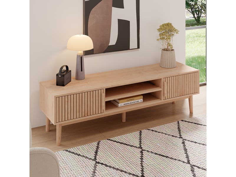 Meuble TV Bois, collection natural crush, mobilier contemporain, meuble, meuble tv, 150 x 48 x 40 cm, marron  - Conforama F
