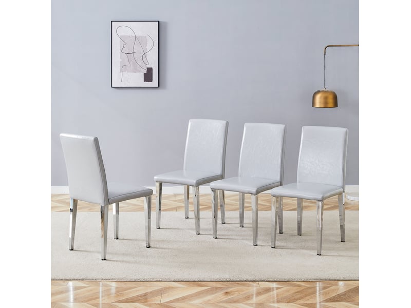  Lot de 4 chaises de salle à manger gris clair et argentées en polyuréthane et métal  - Conforama C