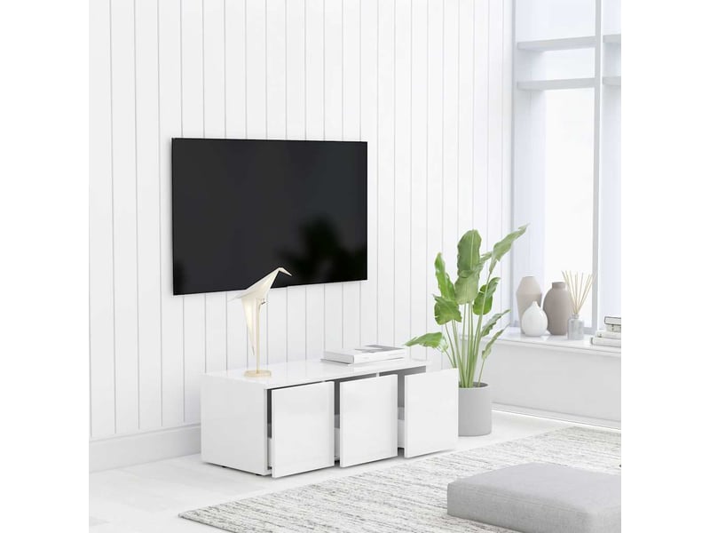  Meuble tv - banc tv - meuble de rangement blanc 80x34x30 cm bois d'ingénierie  - Conforama C