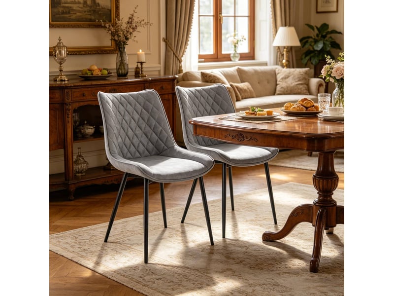  Chaise de salle à manger 46x40,5x85,5 cm dossier incurvé métal polyuréthane (pu) gris  - Conforama B