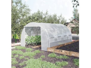 Serre de jardin tunnel 397x300x200 cm – blanche – 8 fenêtres, porte zippée et acier galvanisé