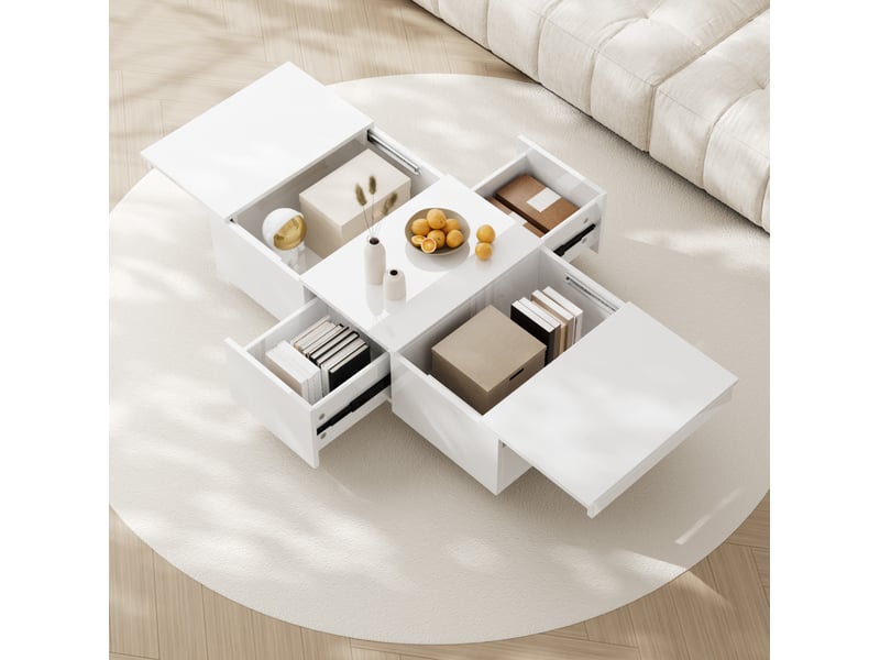  Table basse avec 2 tiroirs et rangements dissimulés, finition brillante, pour salon, 100 × 50 × 31 cm  - Conforama C