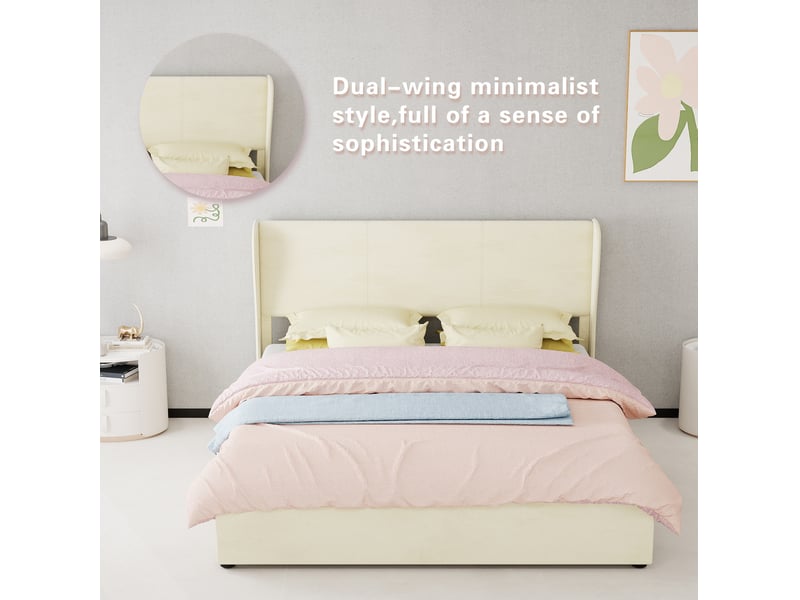  Lit coffre 2 places 160x200 cm avec tête de lit coloris beige  - Conforama D