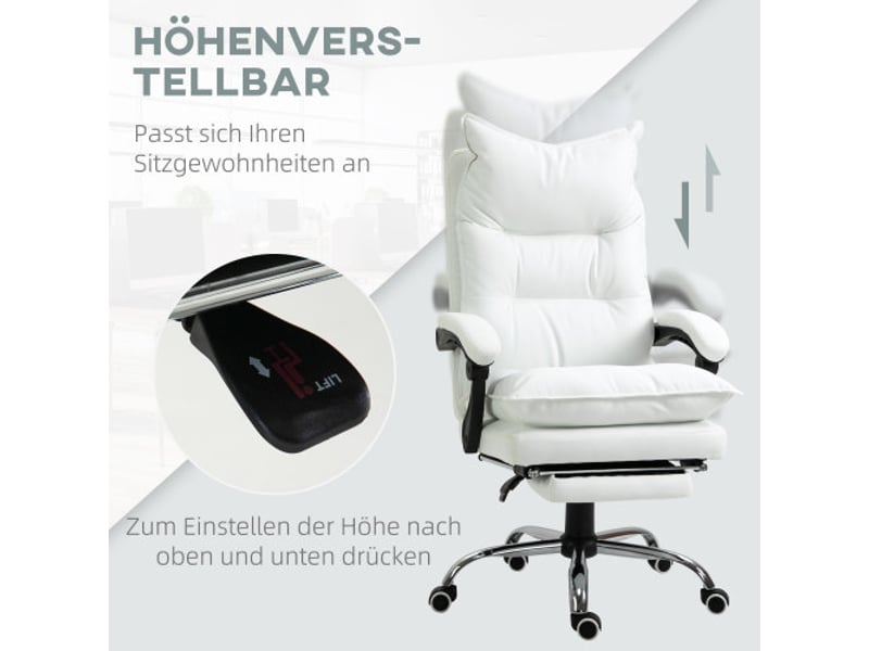 Chaise de bureau inclinable avec repose-pieds, dossier, réglable en hauteur, pivotante, blanc - Conforama B