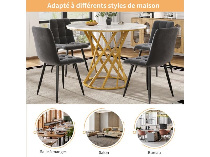  Table à manger ronde 80cm - plateau imitation marbre &amp; pieds métal dorés réglables - pour 4 personnes - idéale cuisinesalon 80x80x76cm - Conforama D