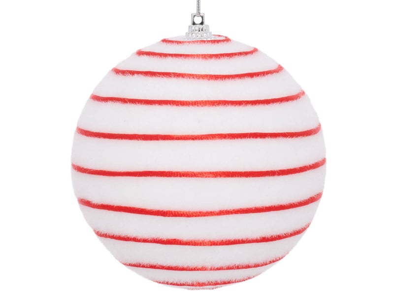  Boule de noël blanche rayée d. 100 mm  - Conforama C