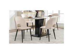 Ensemble de 4 chaises de salle à manger – velours beige capitonné, dossier diamant, pieds réglables, cadre métal