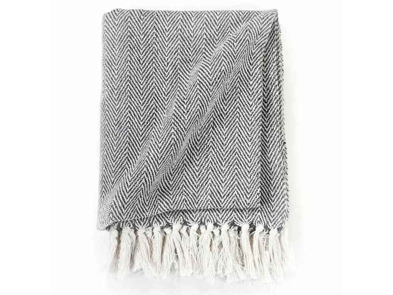  Couverture coton à chevrons 125x150 cm bleu marine  - Conforama C