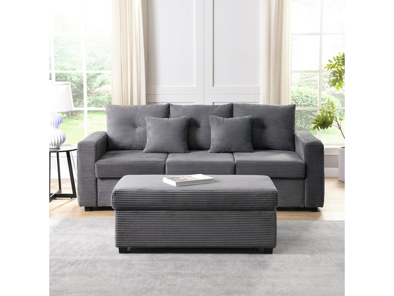  Canapé 3 places avec pouf gris antique - canapé d'angle modulable en velours côtelé avec led  - Conforama D