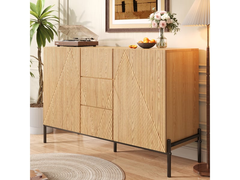  Buffet 2 portes avec tiroirs centraux et rangement pour salon en mdf 115,5×40×76 cm naturel  - Conforama C