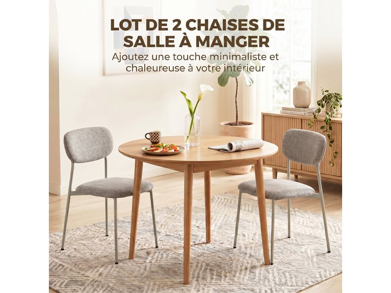  Lot de 2 chaises de salle à manger modernes, marron clair, chaises de cuisine empilables en tissu effet lin  - Conforama R