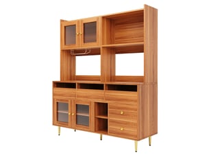 Buffet haut de cuisine avec porte en verre changhong mdf marron noyer 145x39x171 cm