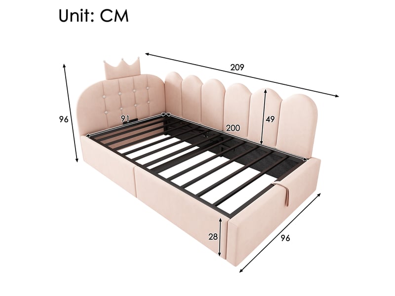  Modenvie lit banquette 90x200 cm - rangement hydraulique et dossier en velours, sans matelas - rose  - Conforama C
