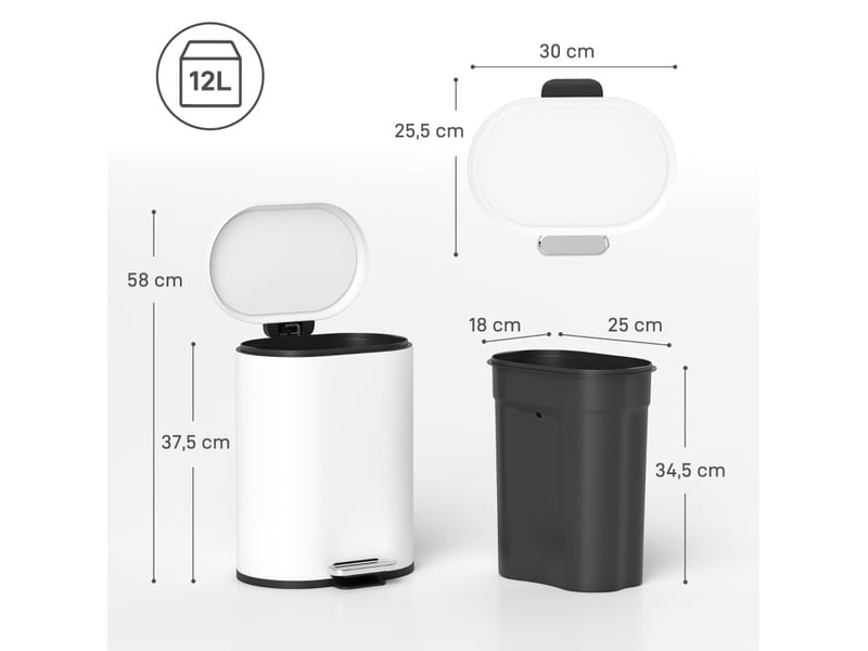  Poubelle à pédale 12 l blanc, métal et fermeture douce  - Conforama C