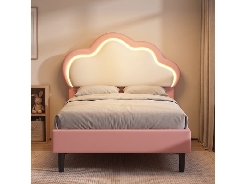  Lit simple 90x200 cm avec sommier, lit enfant, lit capitonné, blanc  - Conforama B