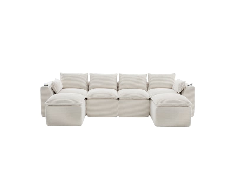  Canapé modulable 4 places en velours côtelé beige 322x161x75 cm W3056S00074 - Conforama A