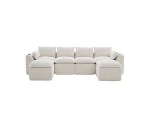 Canapé modulable 4 places en velours côtelé beige 322x161x75 cm