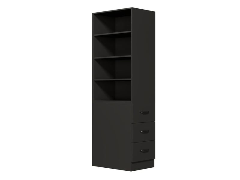  Bibliothèque extra étroite - 180 cm de hauteur - noir - panneau de particules - tiroirs latéraux intégrés noir - Conforama E