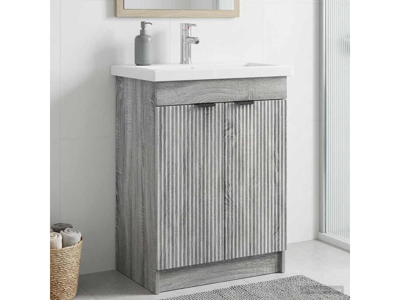  Armoire sous évier de salle de bain, meuble de rangement sonoma gris shl2502  - Conforama B