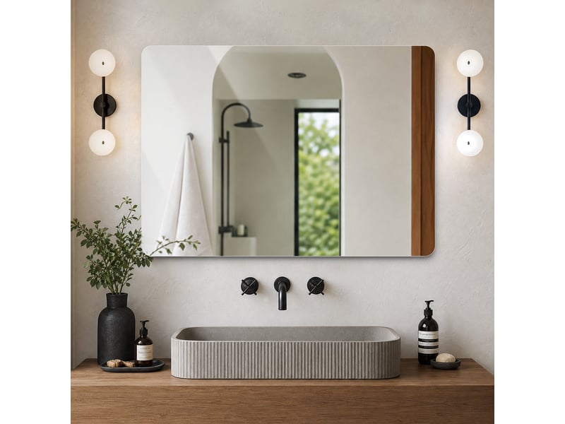 Miroir de salle de bains - 90x70 cm - mural rectangulaire sans cadre coins arrondis anti-éclatement - argenté - Conforama C