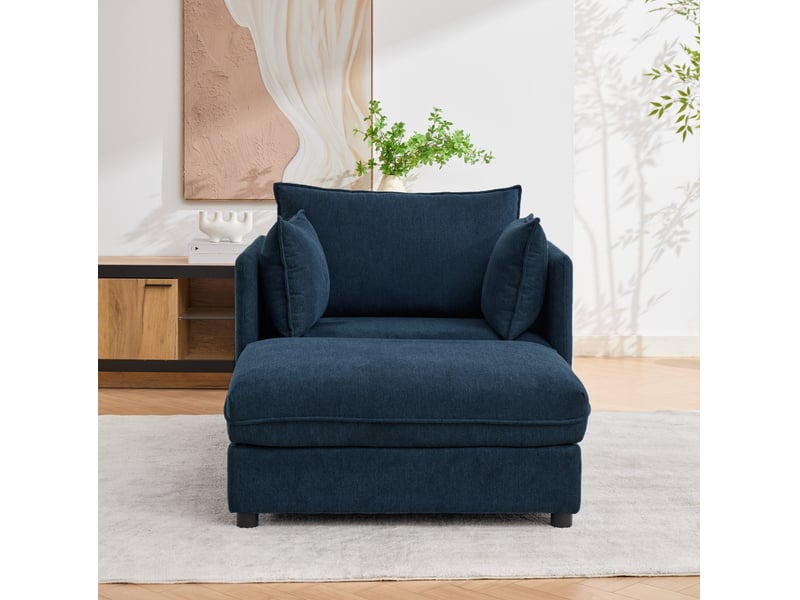  Fauteuil lounge une place modenvie avec pouf de rangement en velours bleu, design moderne, 149 x 103,5 x 81 cm  - Conforama E