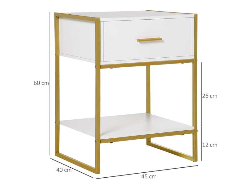  Table de chevet avec tiroir et étagère de rangement pour chambre, salon, bureau, style moderne, 45 x 40 x 60 cm, blanche  - Conforama E