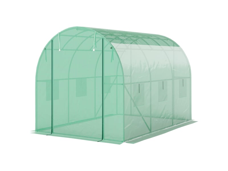  Serre tunnel de jardin 3 x 2 x 2 m avec porte enroulable et grandes fenêtres,en acier galvanisé et pe,vert  - Conforama B