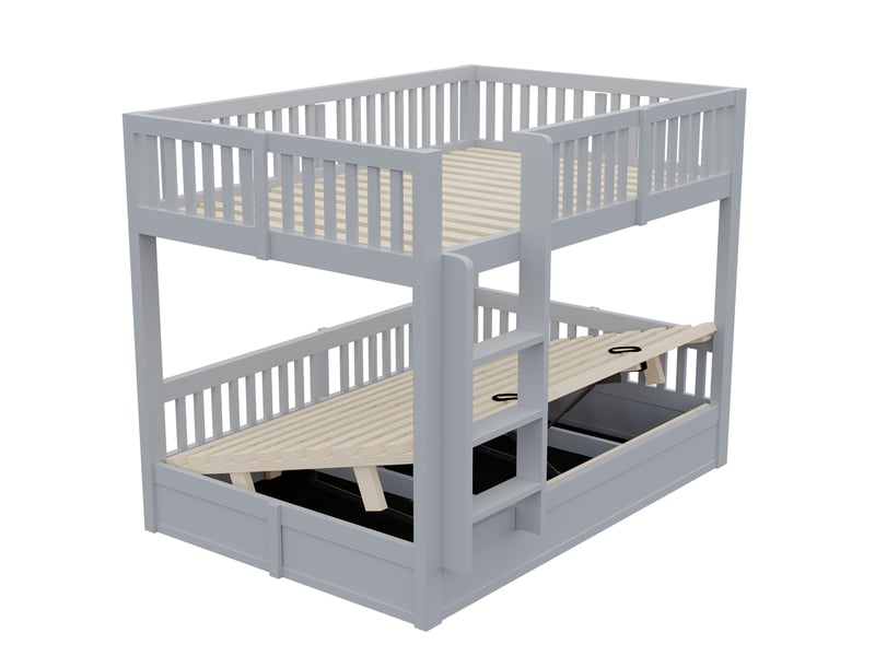  Lit superposé pour enfants 140 x 200 cm – rangement hydraulique sous le lit du bas – avec barrières de sécurité – gris (matelas non inclus)  - Conforama R