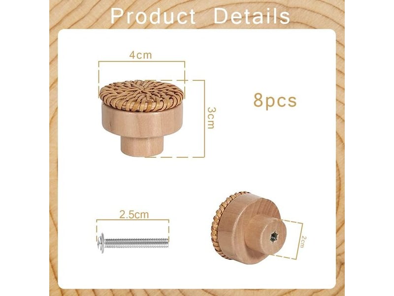  Lot de 8 boutons ronds en bois, poignées naturelles pour portes, tiroirs et meubles avec vis  - Conforama B