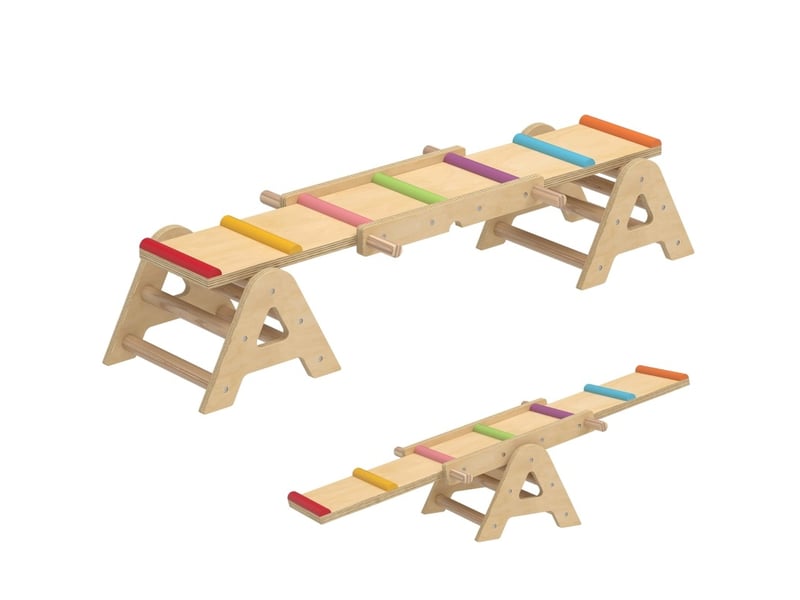  Bascule enfant 2-en-1 133x38x24 cm bois multicolore  - Conforama A