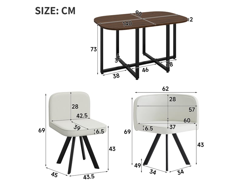Ensemble table et chaises - salle à manger - 140x90x73 cm - 6 personnes - lin - beige et noyer Bubbly - Conforama C