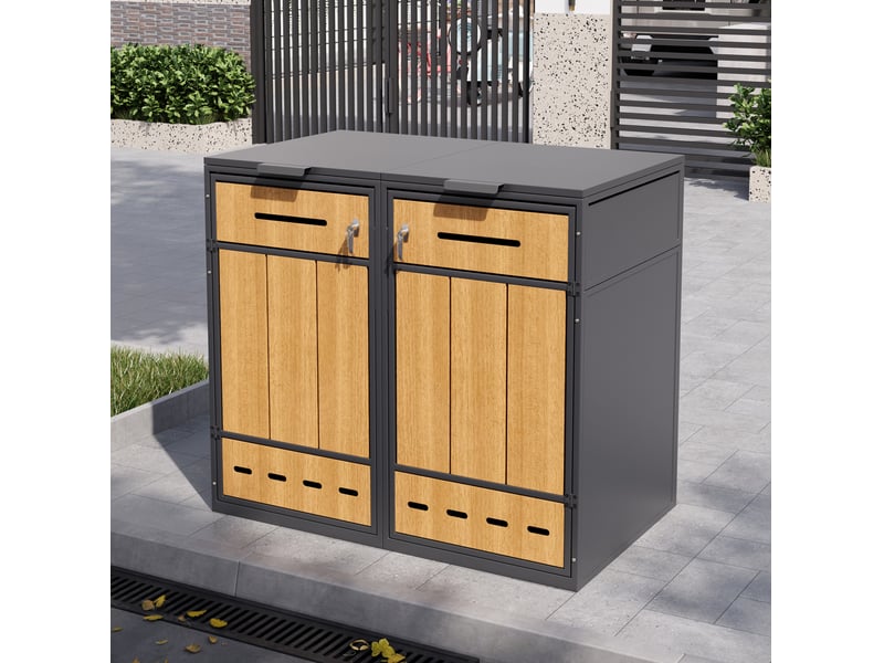 Meuble rangement extérieur double bac 2 compartiments acier gris bois aéré homvra - Conforama B