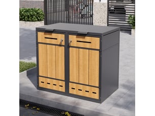 Meuble rangement extérieur double bac 2 compartiments acier gris bois aéré homvra