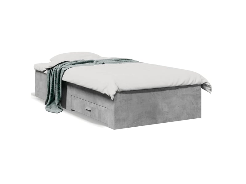  Lit simple- lit adulte -  cadre de lit avec tiroirs sans matelas gris béton 100x200 cm  - Conforama A