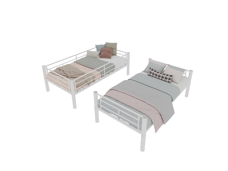  Lit superposé en fer, lit deux places séparable en deux, avec échelle et garde-corps, 90x190 cm en bas, sans matelas  - Conforama A