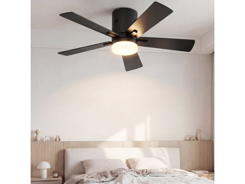  Ventilateur de plafond avec led - 42 pouces - 5 pales en contreplaqué, silencieux  - style moderne - noir  - Conforama B