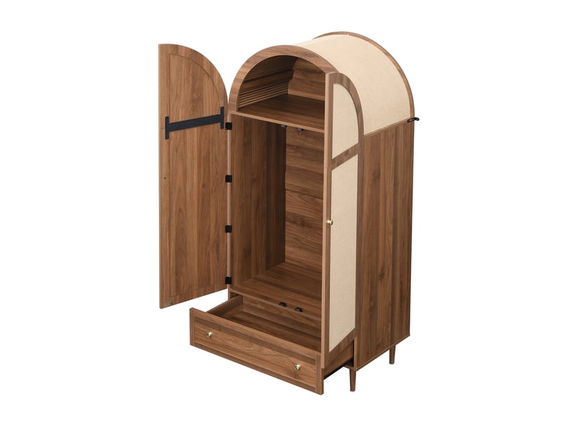 Armoire de rangement avec portes en tissu, penderie, étagères et tiroir pour chambre en mdf 79×50×175 cm bois - Conforama A